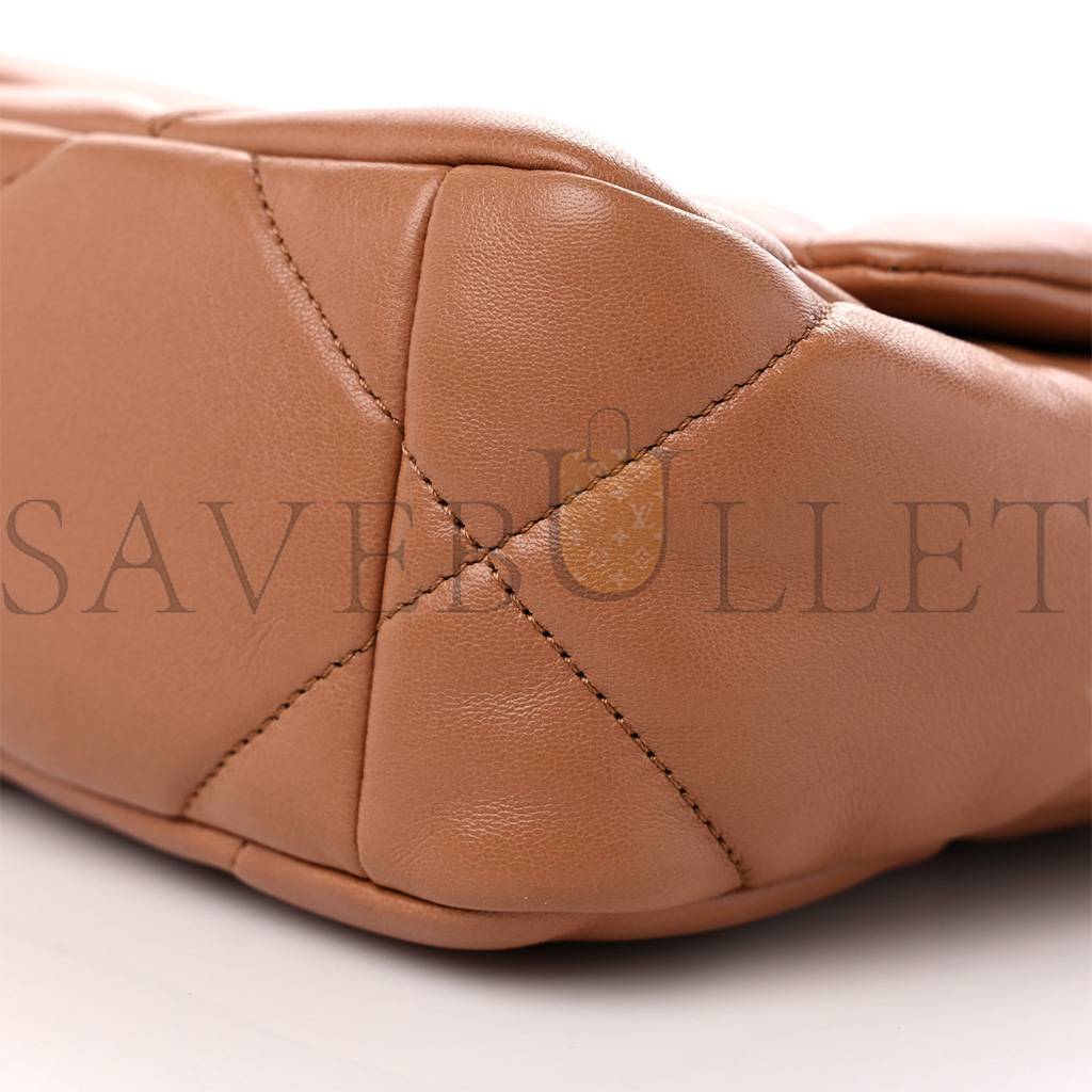 Ch*el master lambskin quilted medium Ch*el 19 flap brown as1160 (26*16*9cm)